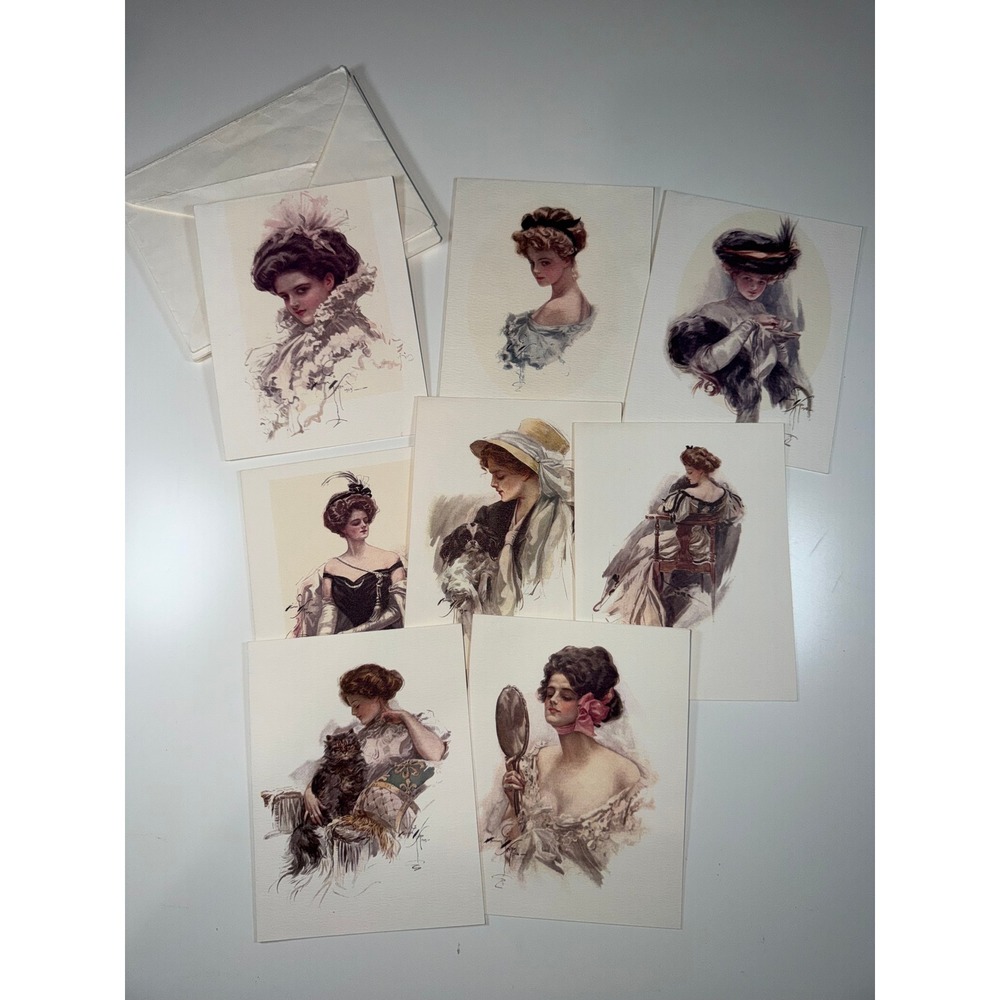 VTG Harrison Fisher Society Note Cards Set OS‎ Cream Victorian American Beauties